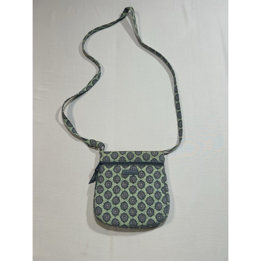 Vera Bradley Quilted Cotton Crossbody Bag Green Grey Floral Purse